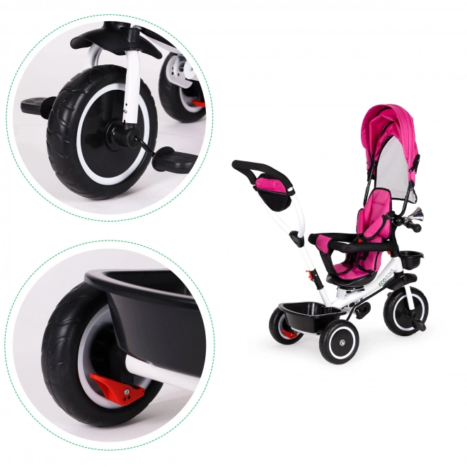 Tricycle ECOTOYS avec toit ouvrant et barre de poussée - rose