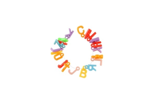 Plastic kralen hart, letters met koord 2 soorten in zakje 6,5x11x1cm