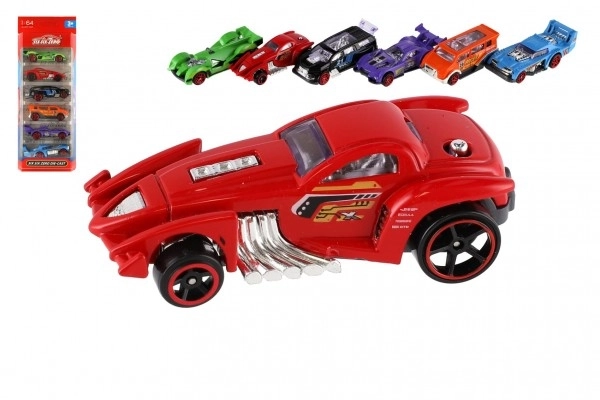 Auto racen 6stks metaal/plastic 8cm vrij rollend in doosje 10,5x27,5x4cm