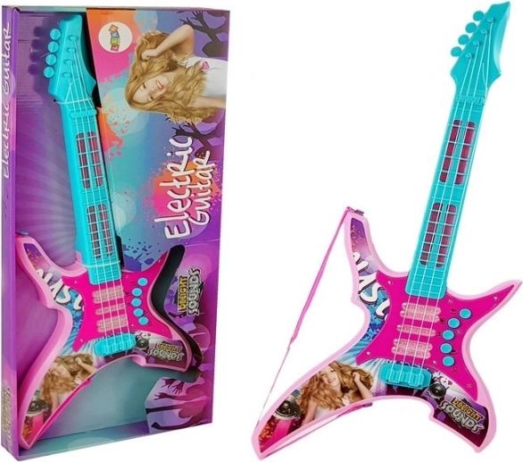 Kinder elektrische gitaar met knipperende lampjes en geluiden, roze, 62 cm