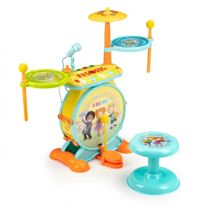 Kinder drums en toetsenbord 2-in-1 met microfoon en LED