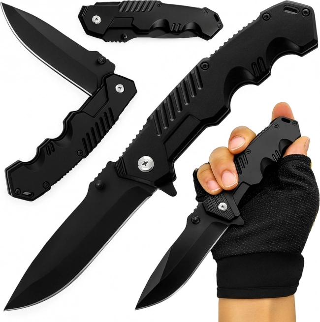 Couteau de chasse tactique pliant noir