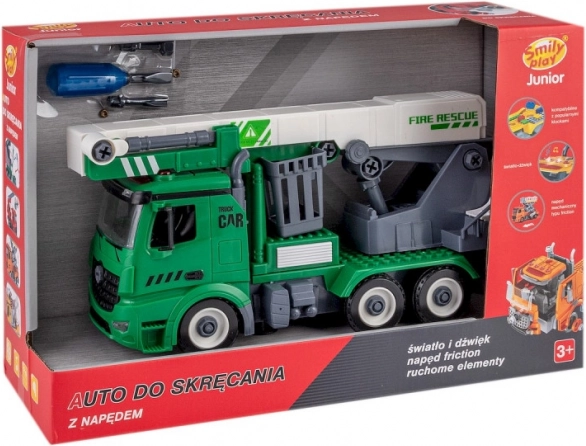 Screw-together truck with extendable rescue basket