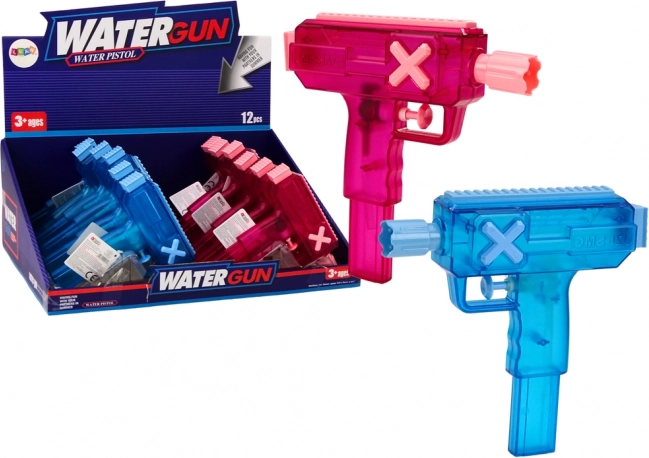 Klein transparant waterpistool blauw roze