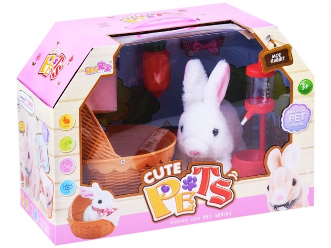 Interactive Plush Bunny with Basket and Accessories – Pink