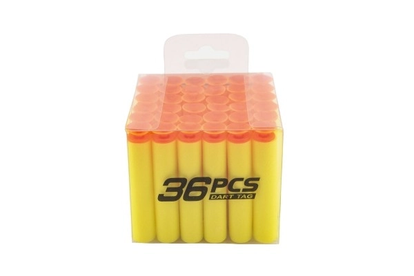 Vervangende schuimrubberen kogels voor pistool 36 stuks met zuignappen 4 kleuren in doosje 8x7x8cm