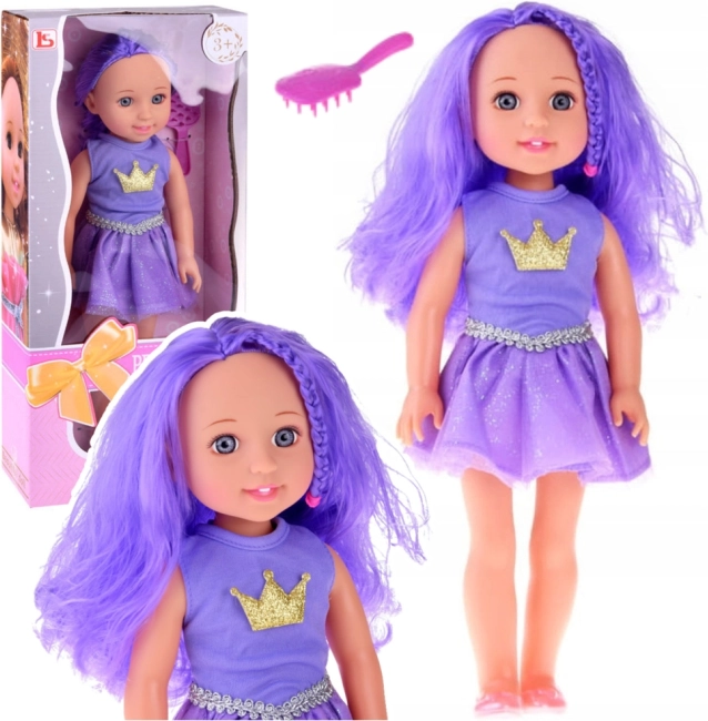 Doll with Purple Hair, Purple Dress, and Hair Brush