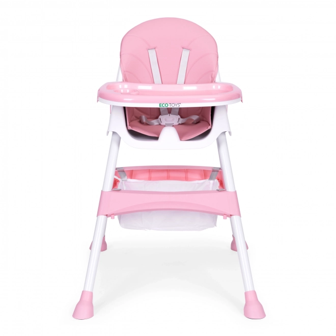 Kinder eetstoel met blad en mand, vijfpuntsgordel ECOTOYS – roze