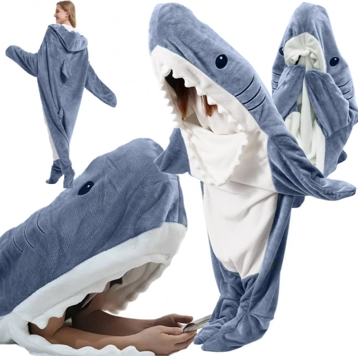 Zachte warme onesie / slaapzak haai - maat L