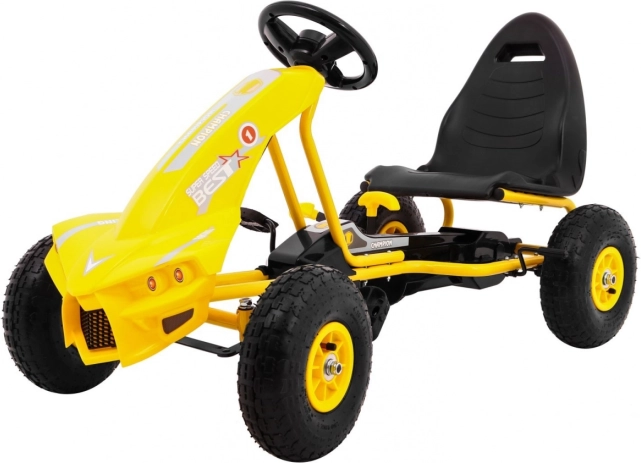 Kart à pédales Champion pour enfants 3+ jaune avec pneus gonflables, siège réglable et frein à main