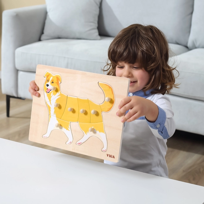Set houten puzzels 12 dieren Montessori met standaard Viga