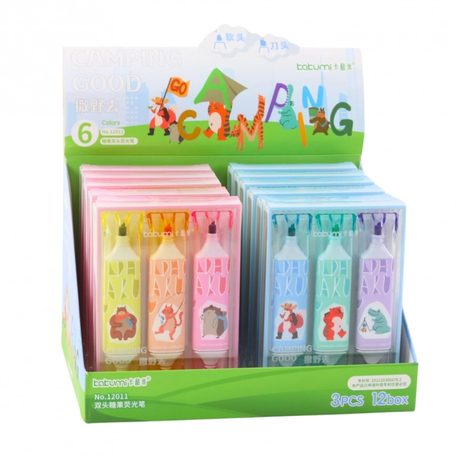 Set markeerstiften met dierenmotief, roze en blauw, twee punten, 3 stuks