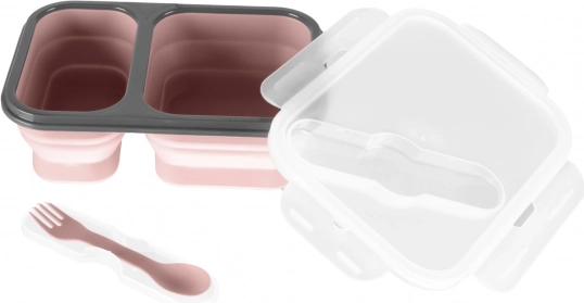 Siliconen lunchbox met bestek groot, Oud Roze