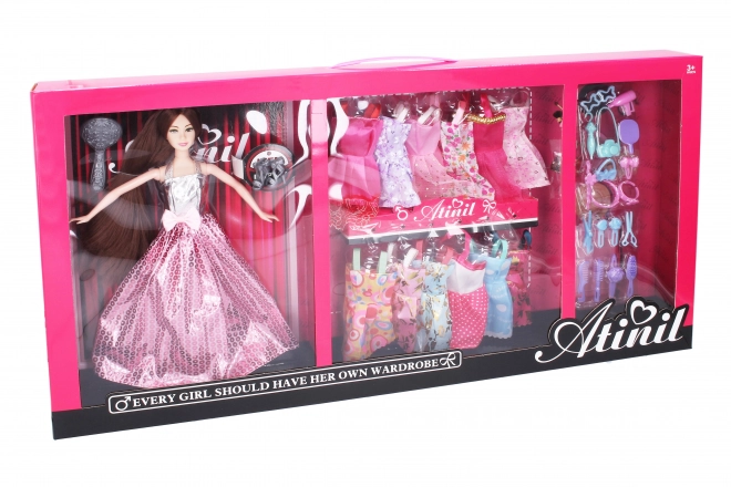 Pop met kledingkast 30 cm, 12 outfits