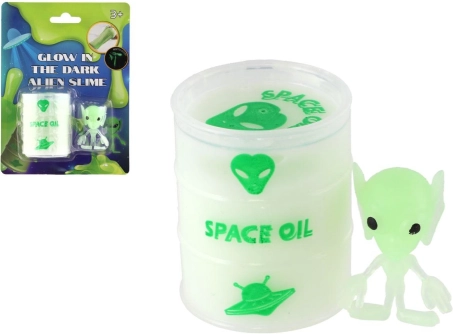 Slime lumineux avec extraterrestre en baril 6 cm