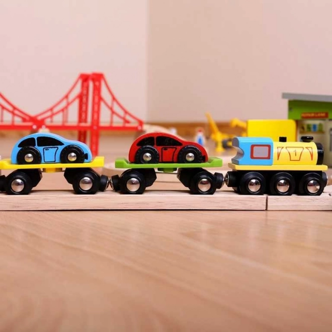 Bigjigs Rail Train de marchandises avec voitures et rails