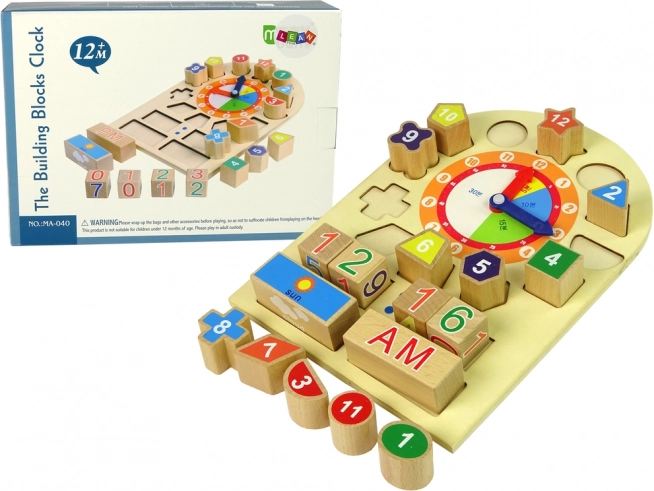 Wooden Educational Clock with Sorter and Colorful Numbers