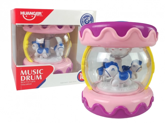 Interactieve muziek trommel met carrousel Roze