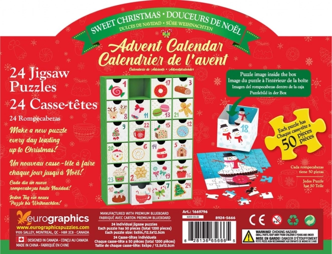 Adventskalender met Puzzel Eurographics 24 x 50 Stuks – Zoete Kerst