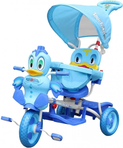 kinderdriewieler eendje blauw met geluiden, zonnekap, veiligheidsbeugel en opbergmand