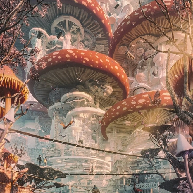 Puzzle Villes du Futur : Terre des champignons 1000 pièces