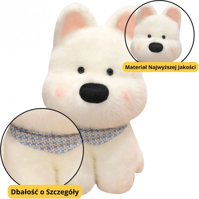 Plüschhund mit blauem Halstuch Weiß 33cm