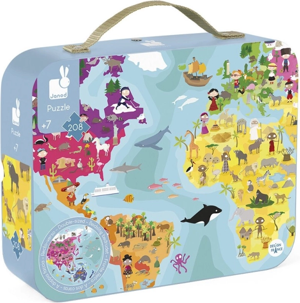 Round Puzzle in a Suitcase Globe 208 pieces JANOD
