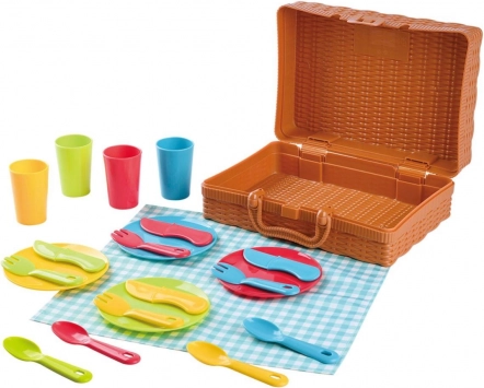 Picnic Basket with Children’s Tableware Set, 22 Pieces