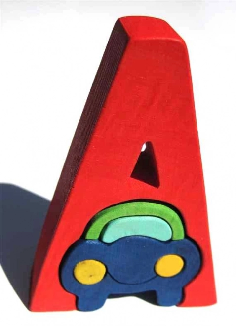 Holzbuchstabe A mit Auto für Kinder