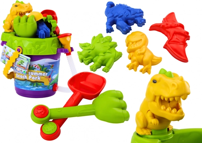 Kinder zandset dinosaurussen – emmer met sproeier, gietertje en vormpjes