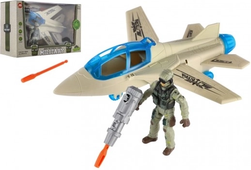 Militär-Set Jagdflugzeug und Soldat mit Zubehör, Spielset aus Kunststoff