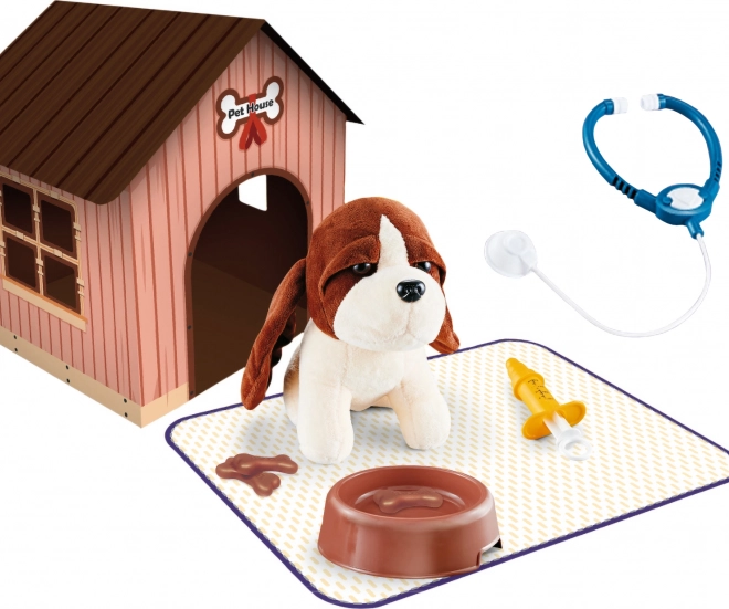 Petit chien avec niche et sac 18cm