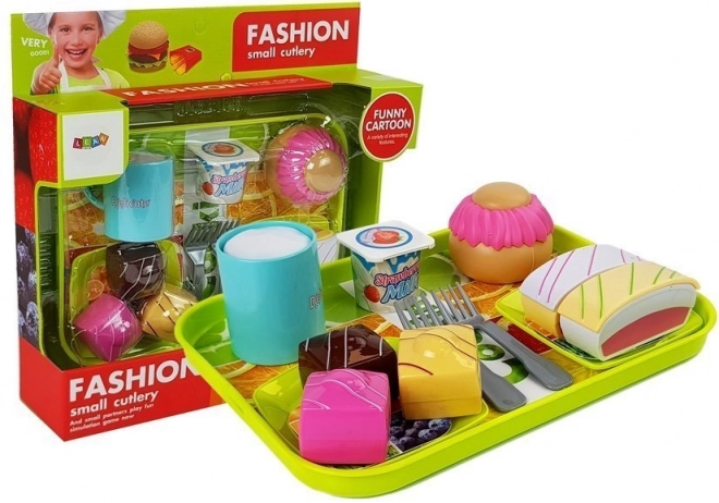 Set speeltjes desserten met dienblad