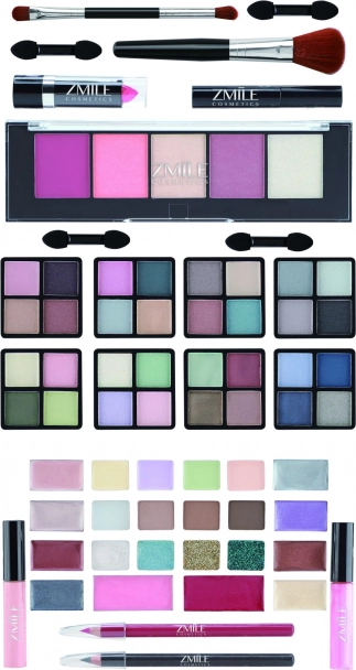 All-in-one: shadows, lipsticks, blushes, and applicators