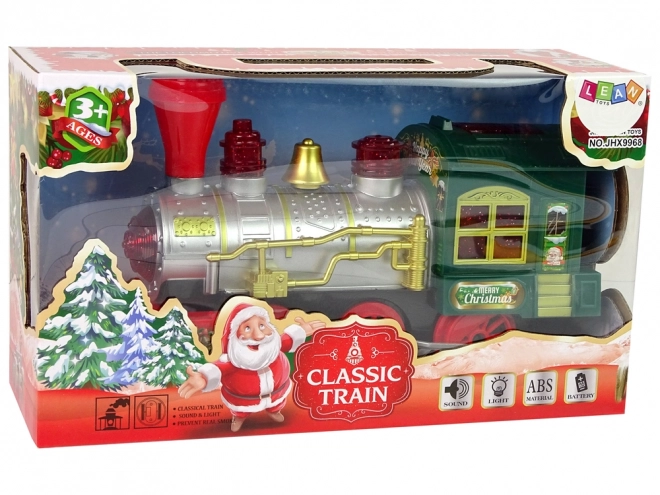Weihnachtslokomotive mit Lichtern und Geräuschen auf Batterien