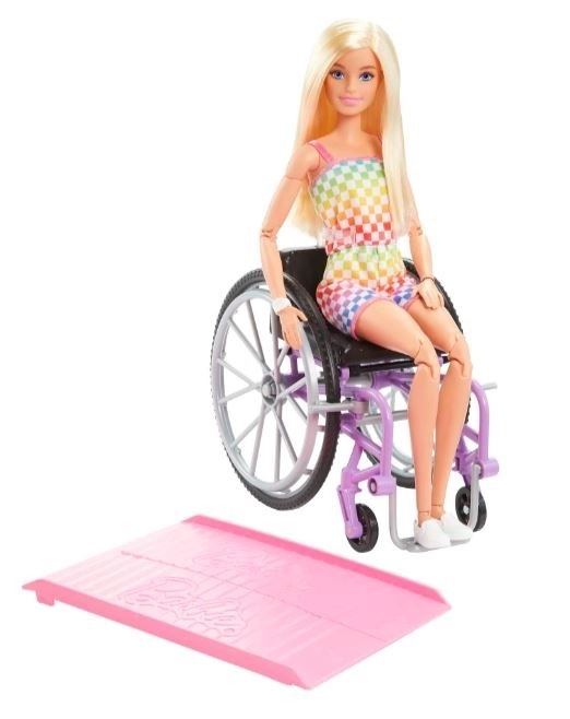 Barbie Model op Rolstoel in geruit Overalls HJT13