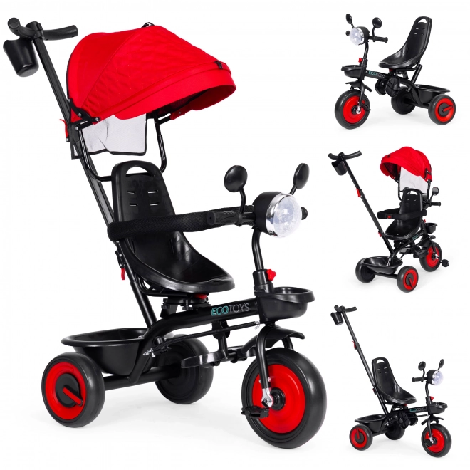 3-in-1 driewieler met draaibare zitting en kap rood ECOTOYS