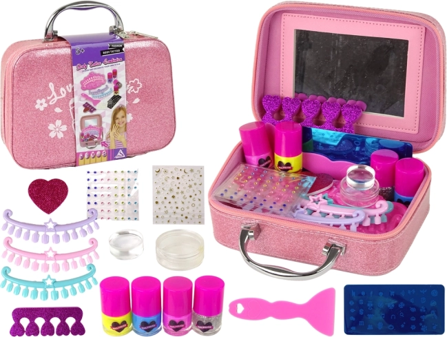 Coffret de manucure pour enfants dans une valisette rose pailletée