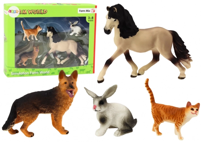 Set von Figuren von Haustieren - Pferd, Hund, Kaninchen, Katze, 4 Stück