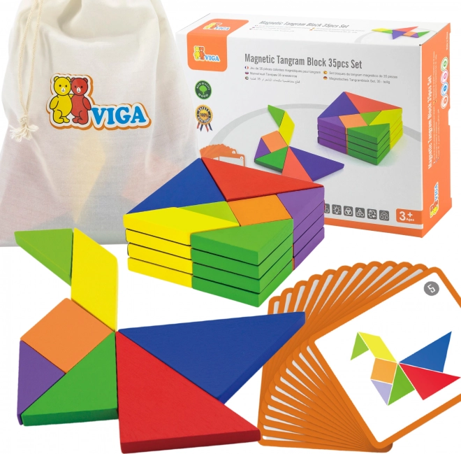 Wooden tangram VIGA with cards – educational puzzle from FSC wood