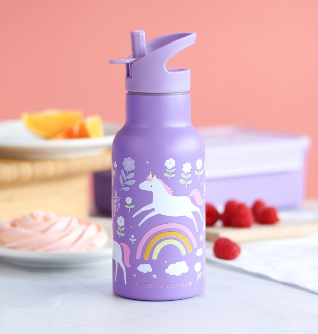 A Little Lovely Company - roestvrijstalen fles 350 ml - Eenhoorns en Regenboog