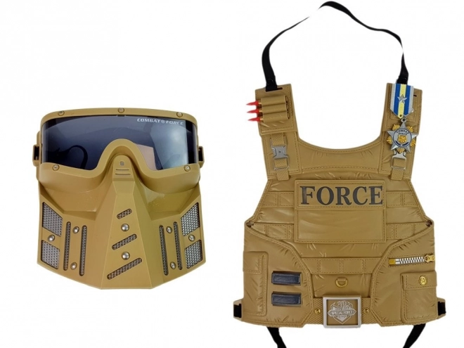 Militaire set Wapen Masker Verrekijker Vest Kompas