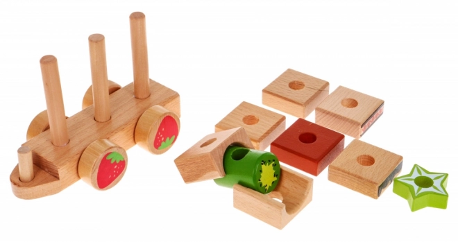 Houten locomotief met drie treinwagons voor kinderen 3+ Sensorisch speelgoed + 27 blokken