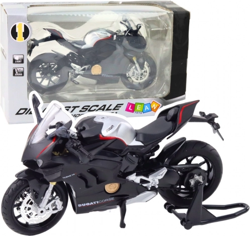 Metall-Sportmotorrad 1:12 mit Beleuchtung und Sound – schwarzer V4