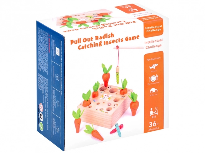 Houten spel met worteltjes en wormpjes