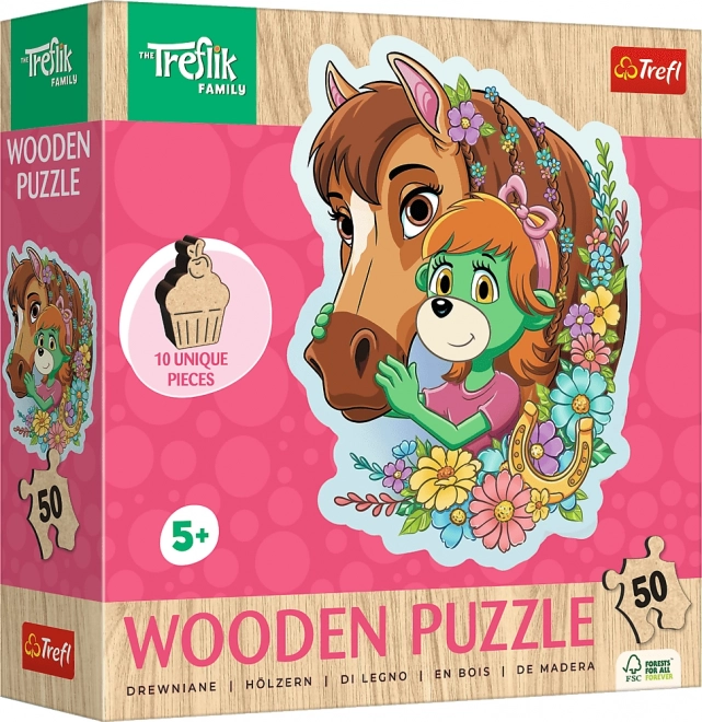 Houten contourpuzzel TREFLICI – gelukkige familie, 50 stukjes