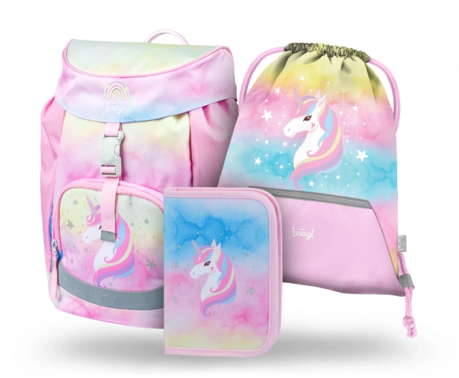 BAAGL SET 3 Airy Rainbow Unicorn: schooltas, pennenzak, zakje