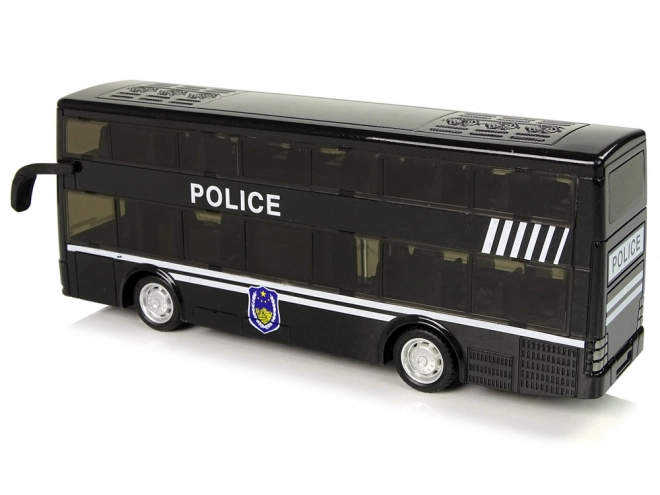 Autobus noir à deux étages de police avec propulsion par friction