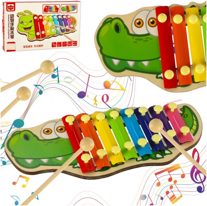 Wooden colorful xylophone for kids – crocodile with mallets