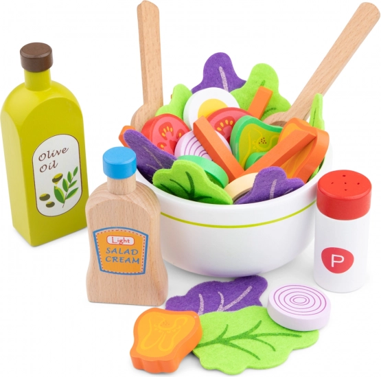 Houten salade-set voor een kinderkookkeuken
